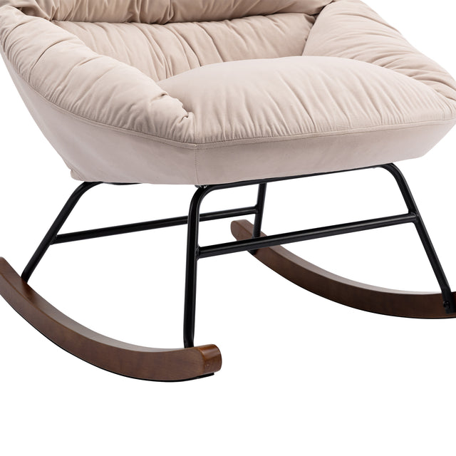 Tufted Upholstered Padded Seat Rocking Chair-Velvet Beige
