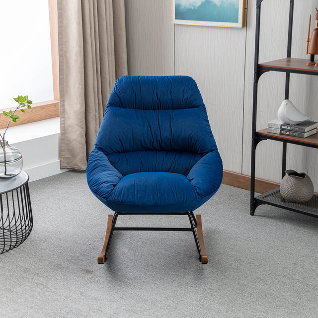 Tufted Upholstered Padded Seat Rocking Chair-Velvet Blue
