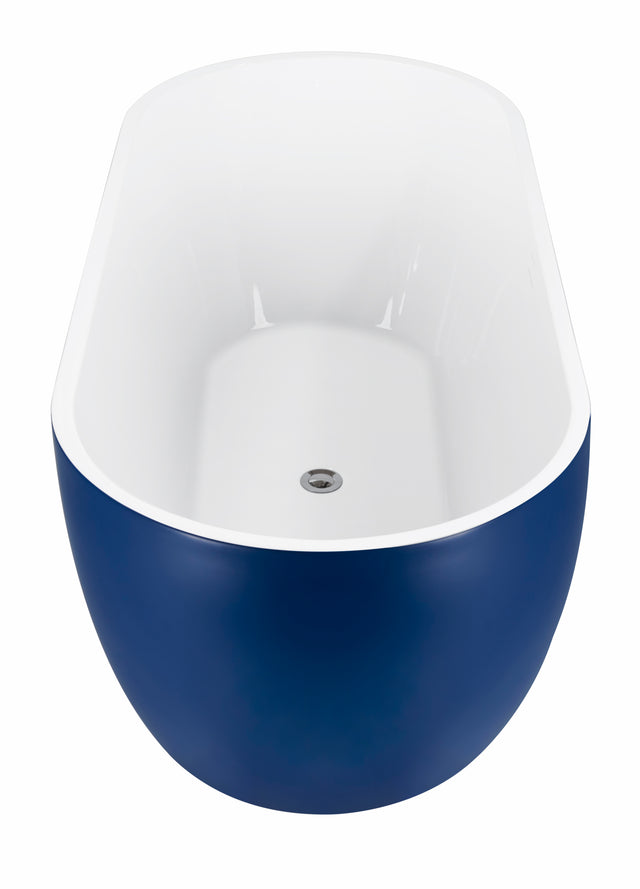 65" 100% Acrylic Freestanding Bathtub,Contemporary Soaking Tub,white inside and blue outside