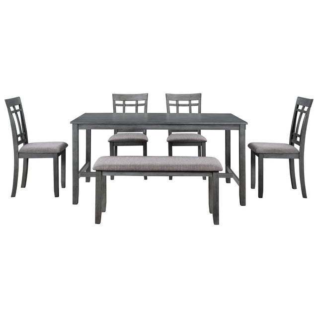 TOPMAX 6 Piece Wooden Dining Table set, Kitchen Table set with 4 Chairs and Bench, Farmhouse Rustic Style, Antique Graywash