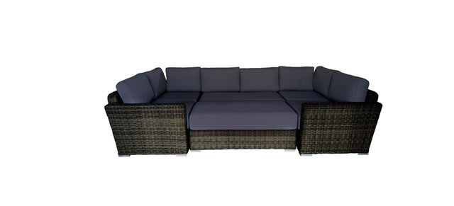 6 Piece Rattan Sectional Seating Group with Cushions (Color:DARK BROWN)