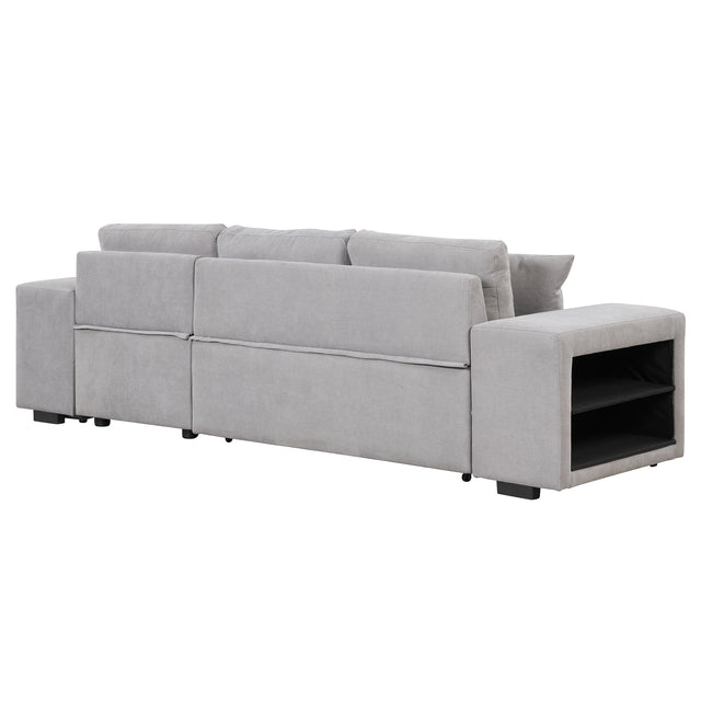 104" Pull Out Sleeper Sofa Reversible L-Shape 3 Seat Sectional Couch with Storage Chaise and 2 Stools for Living Room Furniture Set,Gray