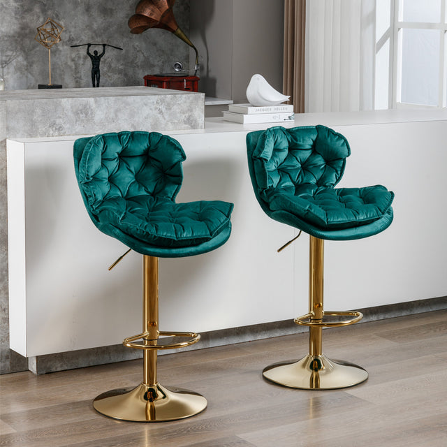 A&A Furniture,Swivel Bar Stools Set of 2, Velvet Counter Height Adjustable Barstools, Dining Bar Chairs Upholstered Modern Bar Stool for Kitchen Island, Cafe, Bar Counter, Dining Room(Green)
