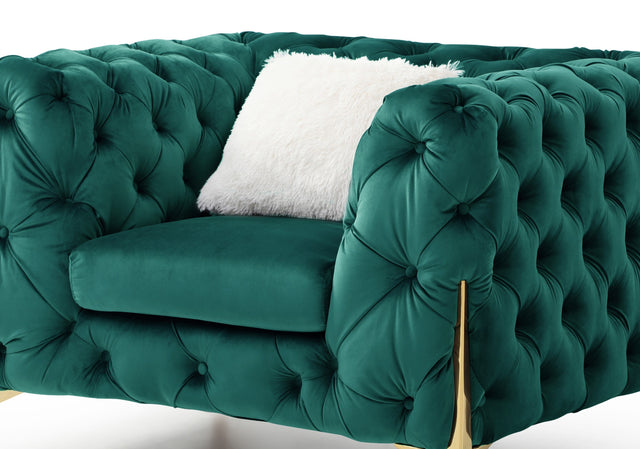 Moderno Tufted Chair Finished in Velvet Fabric in Green