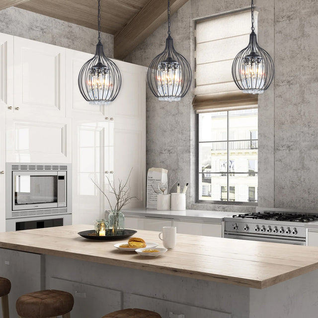 Modern American spherical crystal chandelier -3 bulbs -E12 lamp holder