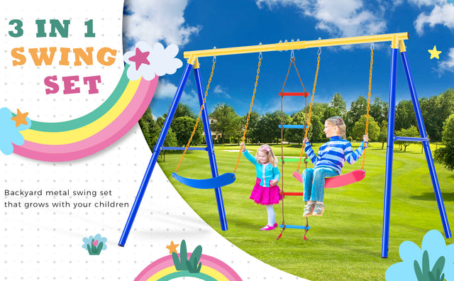 Outdoor Toddler Swing Set for Backyard, Playground Swing Sets with Climbing Ladder, Swing and Climbing Playset for Kids