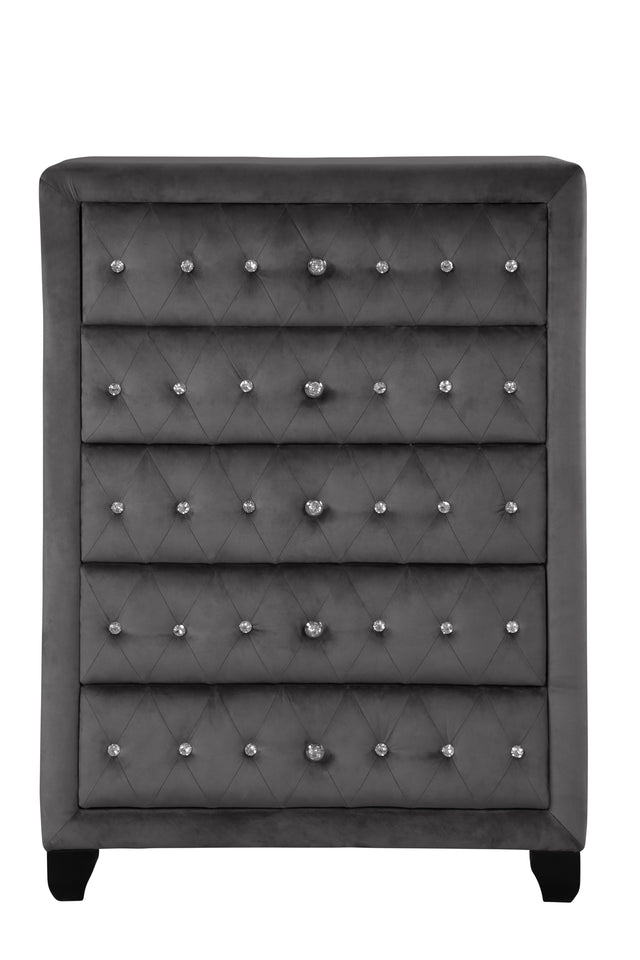 Sophia Full 5 Pc Vanity Upholstery Bedroom Set Made With Wood in Gray