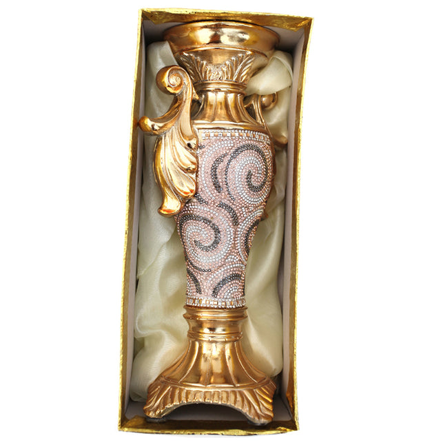 Ambrose Gold Plated Crystal Embellished Ceramic Candlestick Holder (6 In. x 4 In. x 11.5 In.)
