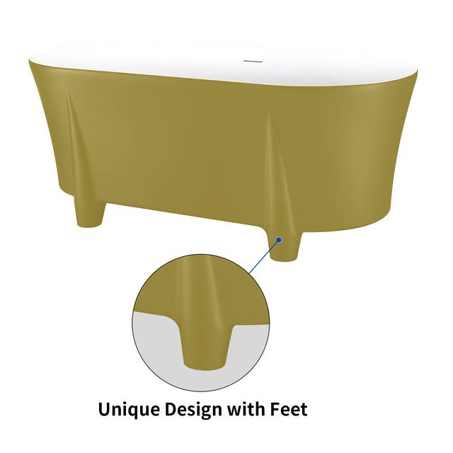59" 100% Acrylic Freestanding Bathtub,Contemporary Soaking Tub,White inside and gold outside,Four corner bathtub
