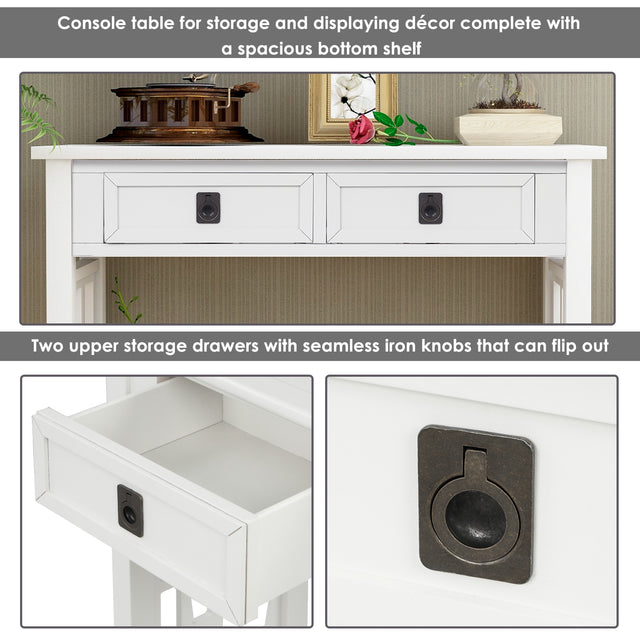 TREXM Console Table with 2 Drawers and Bottom Shelf, Entryway Accent Sofa Table (White)