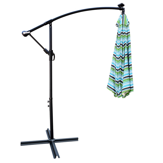 10 ft Outdoor Patio Umbrella Solar Powered LED Lighted Sun Shade Market Waterproof 8 Ribs Umbrella with Crank and Cross Base for Garden Deck Backyard Pool Shade Outside Deck Swimming Pool