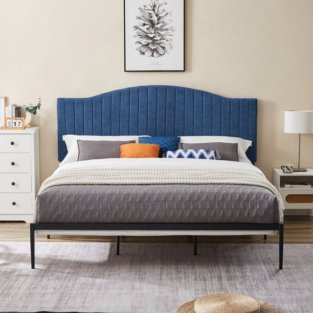 B111 King bed Beautiful line stripe cushion headboard Strong iron frame with high temperature paint