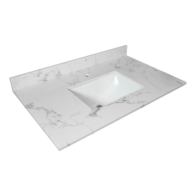 Montary 37" carrara white engineered stone vanity top backsplash