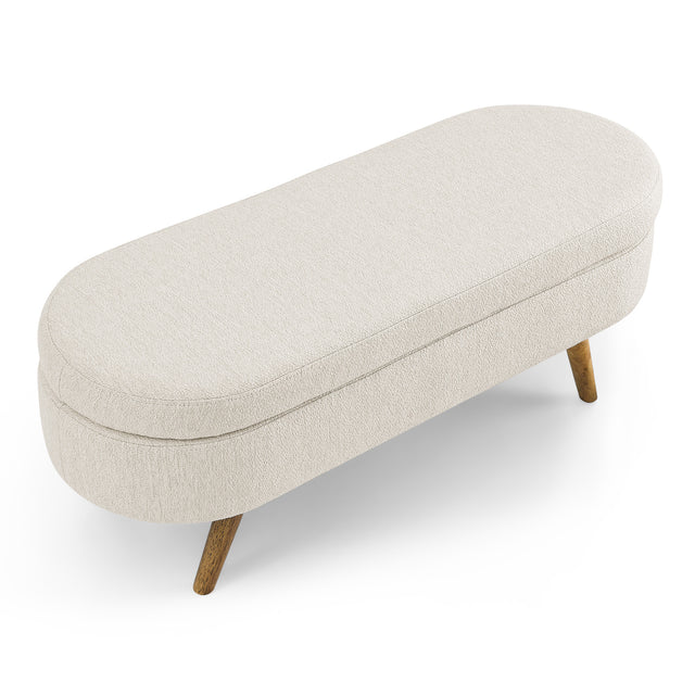 Ottoman Oval Storage Bench, Rubber Wood Legs, Beige(43.5“x16”x16“)