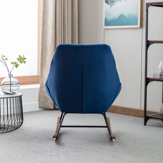 Tufted Upholstered Padded Seat Rocking Chair-Velvet Blue