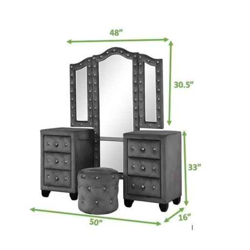 Sophia Full 5-N Vanity Upholstery Bedroom Set Made With Wood in Gray