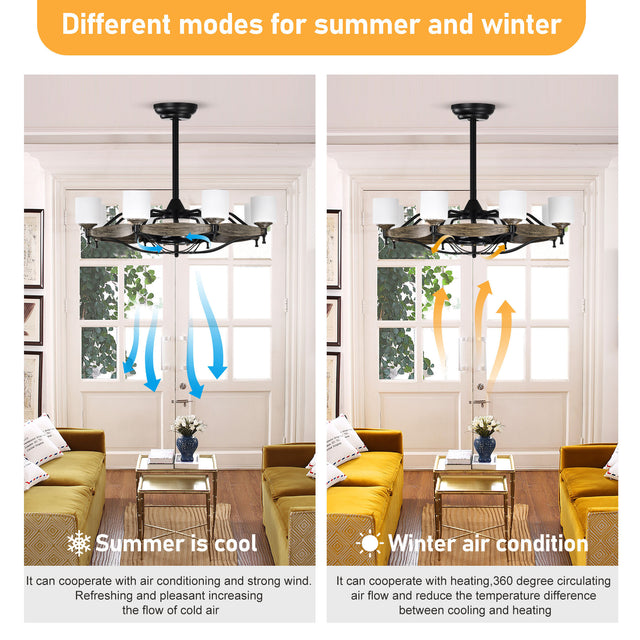 Matte Black Ceiling Fans With Remote Control 8 lights, DC Motor, 3 ABS Blades, Multi-Speed, Reversible Airflow, Timing and Anti-theft function, indoor transitional Ceiling Fan, ETL&FCC Certification