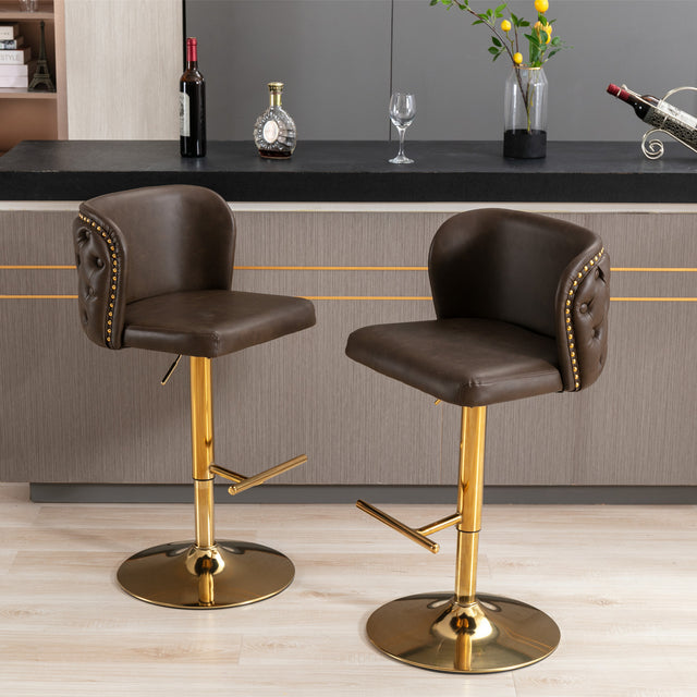 A&A Furniture,Swivel Barstools Adjusatble Seat Height, Modern PU Upholstered Bar Stools with the whole Back Tufted, for Home Pub and Kitchen Island(Brown, Set of 2)