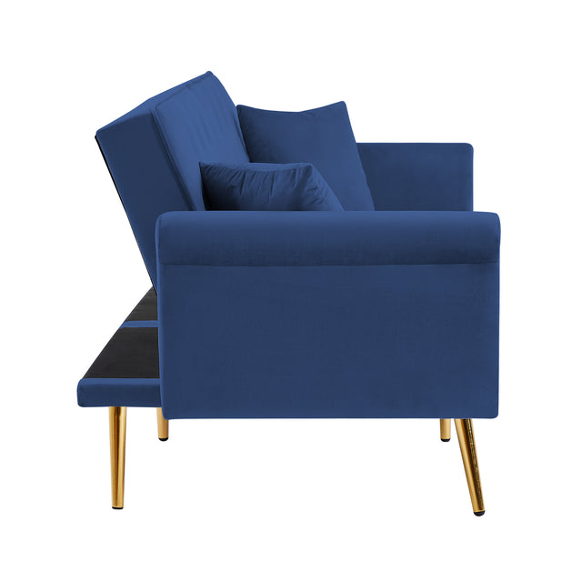 Modern Velvet Tufted Sofa Couch with 2 Pillows and Nailhead Trim, Loveseat Sofa Futon Sofa Bed with Metal Legs for Living Room.