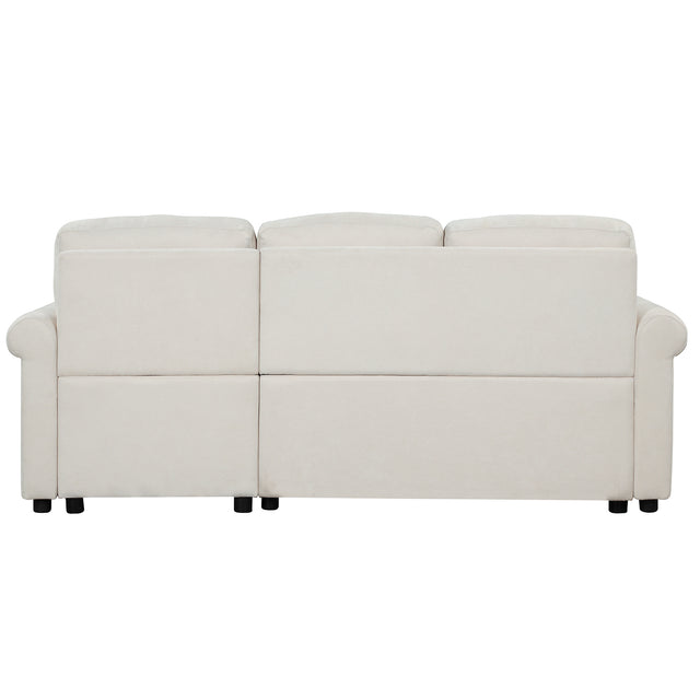 83" Modern Convertible Sleeper Sofa Bed with Storage Chaise,Beige(Old Sku:SG000344AAA)