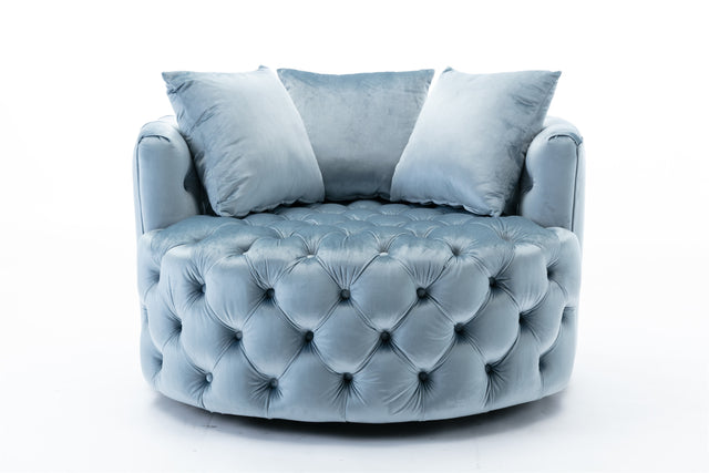 Coolmore Modern Akili swivel accent chair barrel chair for hotel living room / Modern leisure chair Light blue