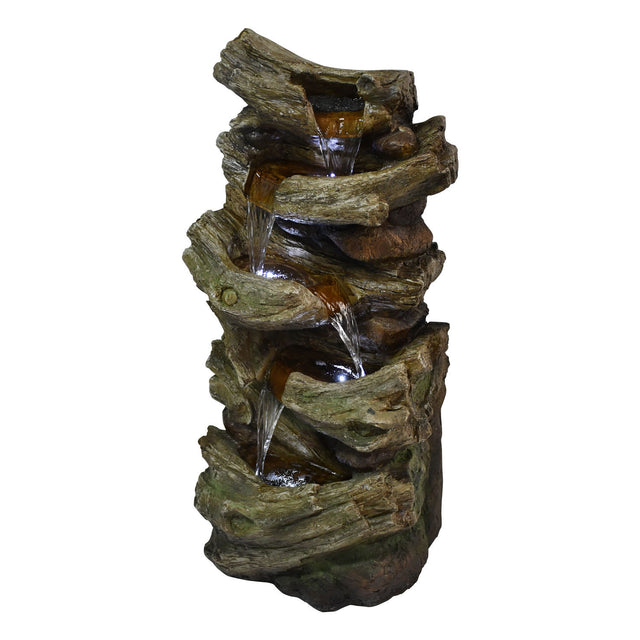 Indoor Outdoor 5-Tier Floor Rack Water Fall Fountain with White LED Light for Patio Yard Garden Lawn