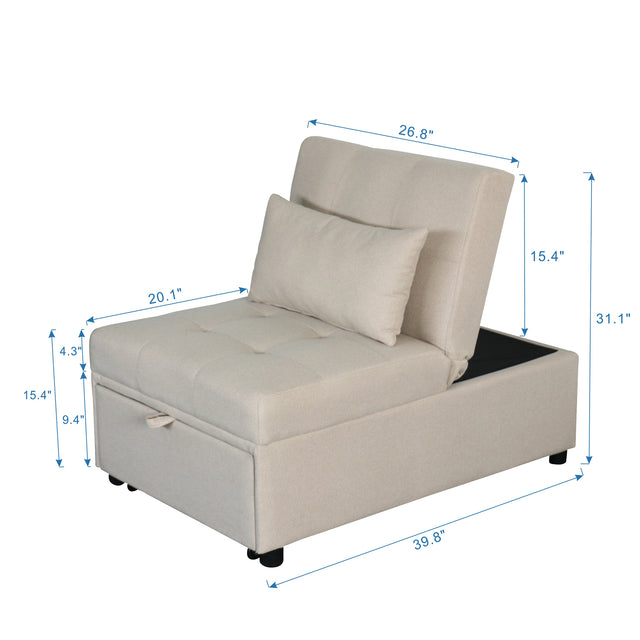 Folding Ottoman, Sofa Bed, Chair (Beige)