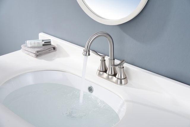 2-Handle 4-Inch Brushed Nickel Bathroom Faucet, Bathroom Vanity Sink Faucets with Pop-up Drain and Supply Hoses