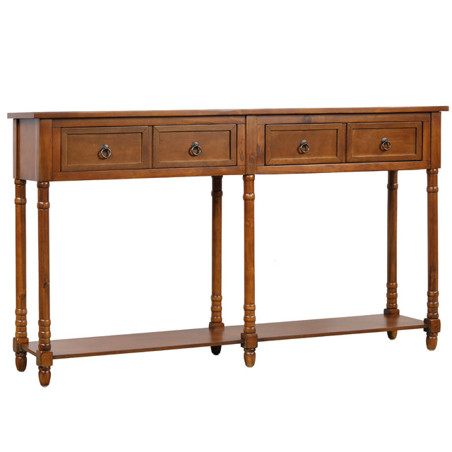 TREXM Console Table Sofa Table for Entryway with Drawers and Long Shelf Rectangular (Antique Walnut)