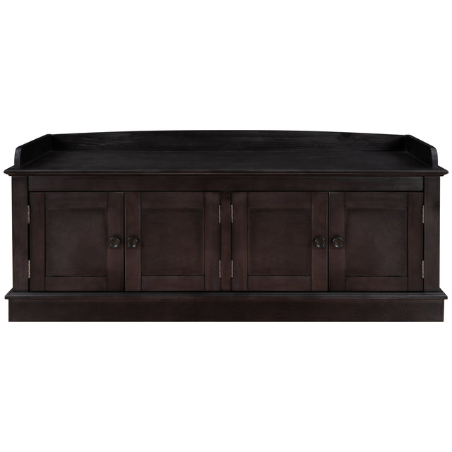 TREXM Storage Bench with 4 Doors and Adjustable Shelves, Shoe Bench with Removable Cushion for Living Room, Entryway (Espresso)
