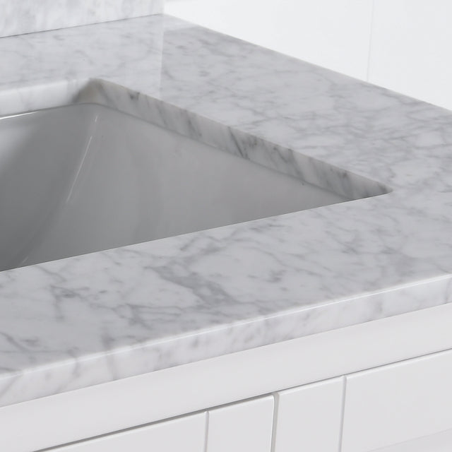 60" Vanity Top with Under Mount Rectangle Double Sink, Marble Stone, 8-inch widespread Faucet Hole, Carrara White
