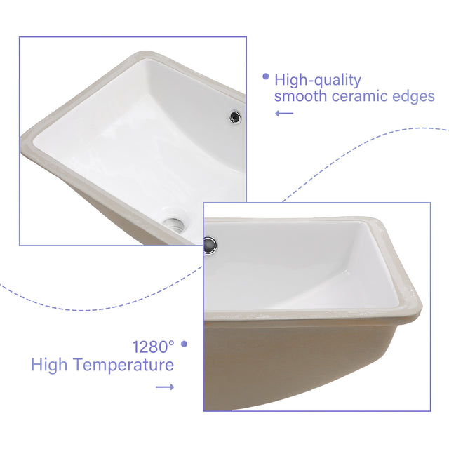 Bathroom Sink Rectangle Deep Bowl Pure White Porcelain Ceramic Lavatory Vanity Sink Basin with Overflow