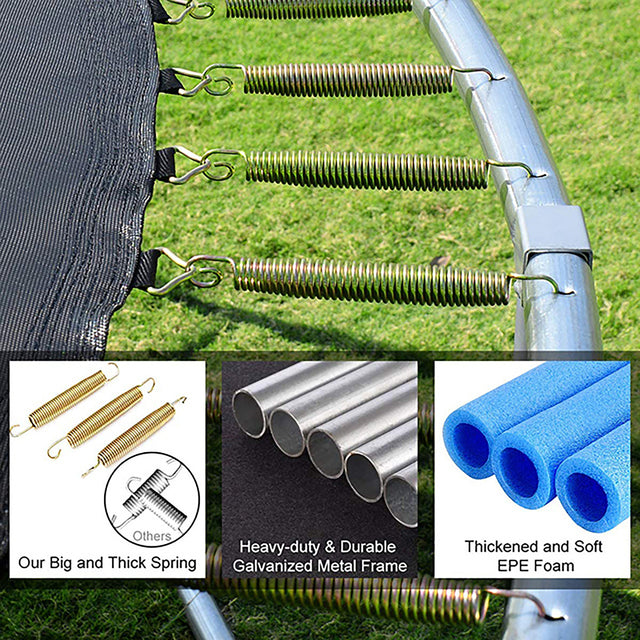 12FT Round Trampoline with Safety Enclosure Net & Ladder, Spring Cover Padding,