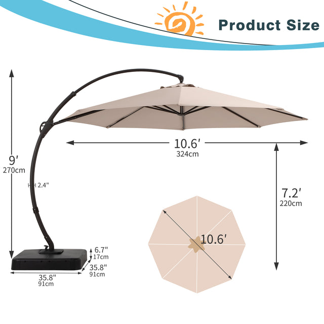 LAUSAINT HOME 10FT Deluxe Patio Umbrella with Base,Outdoor Large Hanging Cantilever Curvy Umbrella with 360° Rotation for Pool,Garden,Deck, Lawn(10FT-CHAMPAGNE)