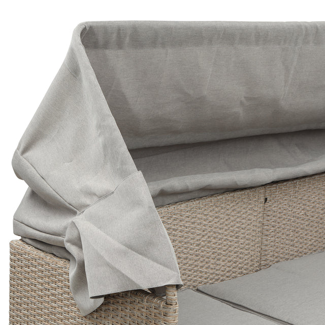 TOPMAX 4 Piece UV-Resistant Resin Wicker Patio Sofa Set with Retractable Canopy, Cushions and Lifting Table,Brown