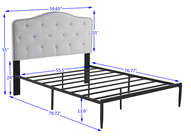 B113 Full bed, Beautiful headboard with buttons Strong iron frame with high temperature paint