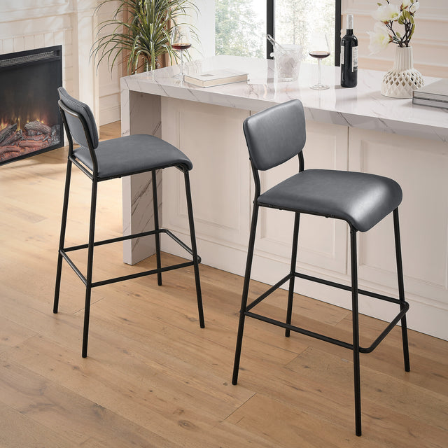 Pu Faux Leather Bar Stools Set of 2, Pub Barstools with Back and Footrest, Grey (18.25"x20“x38.5”)
