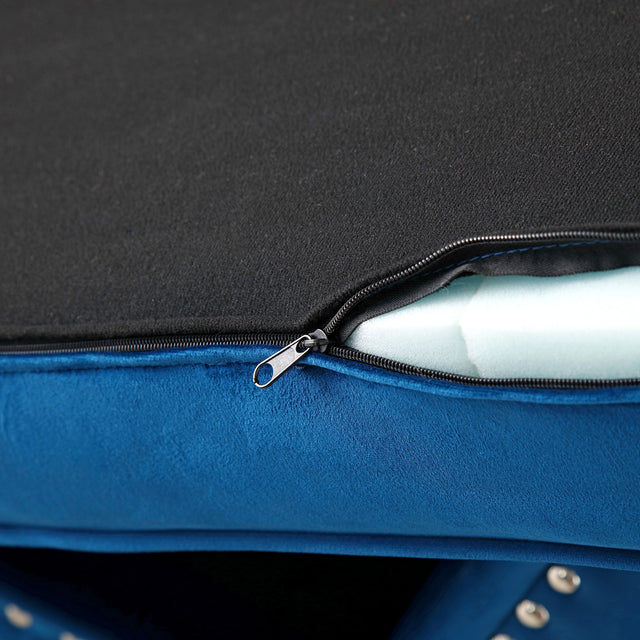 61“Width Modern Accent Velvet Upholstered Loveseat Settee Nailhead Trimming Curved Backrest Rolled Arms Couch with Removable Cushion Silver Metal Legs Living Room Set,Blue