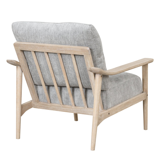 【EAT 3.10】Mid Century Modern Chair with Solid Wood Frame,Arm Chair with Vertical Slatted Back,Thick Pad Upholstered Accent Chair for Living Room, Bedroom, Belcony, Natural