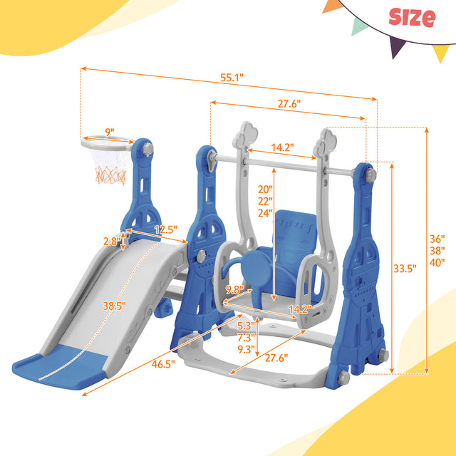 Toddler Slide and Swing Set 3 in 1, Kids Playground Climber Swing Playset with Basketball Hoops Freestanding Combination Indoor & Outdoor