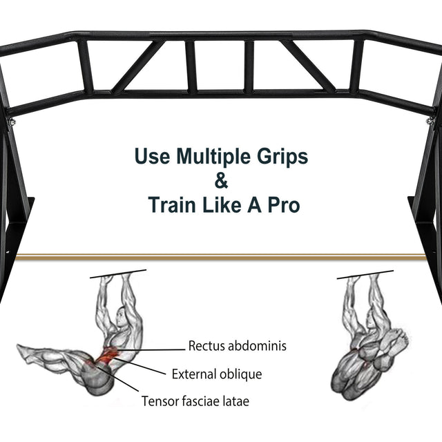 47" Pull Up Bar Wall Mounted Multi-Grip w/Hangers for Punching Strength Training