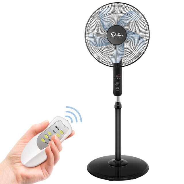 Simple Deluxe Oscillating 16″ Adjustable 3 Speed Pedestal Stand Fan with Remote Control for Indoor, Bedroom, Living Room, Home Office & College Dorm Use