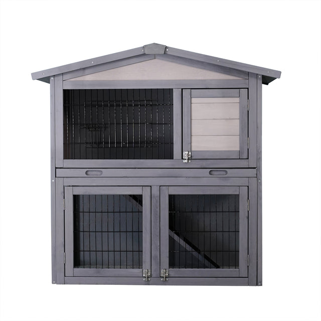 wooden outdoor rabbit hutch ferrets, and guinea pigs. with running cage removable tray ramp 2 story design easy access