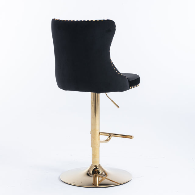 A&A Furniture,Golden Swivel Velvet Barstools Adjusatble Seat Height from 25-33 Inch, Modern Upholstered Bar Stools with Backs Comfortable Tufted for Home Pub and Kitchen Island(Black,Set of 2)