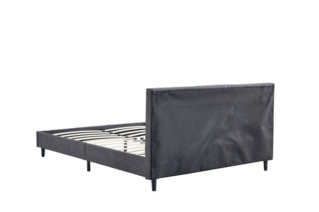 Full Size Platform Bed Frame with Fabric Upholstered Headboard and Wooden Slats Support, Fully Upholstered Mattress Foundation/No Box Spring Needed/Easy Assembly, Dark Grey