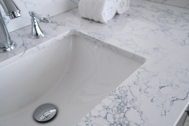 Montary 43"x 22" bathroom stone vanity top carrara jade engineered marble color with undermount ceramic sink and 3 faucet hole with backsplash