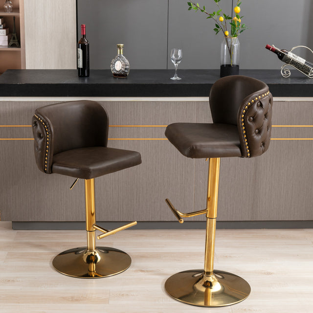 A&A Furniture,Swivel Barstools Adjusatble Seat Height, Modern PU Upholstered Bar Stools with the whole Back Tufted, for Home Pub and Kitchen Island(Brown, Set of 2)
