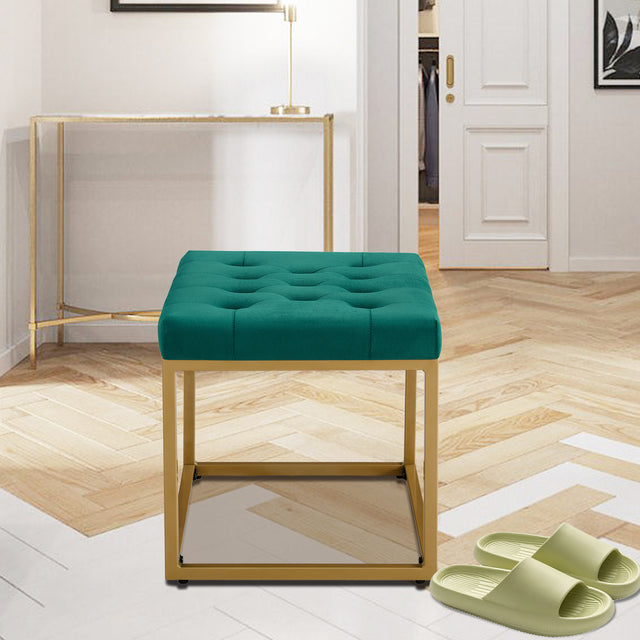 Velvet Shoe Changing Stool,Dark Green Footstool, Square Vanity Chair, Sofa stool,Makup Stool .Vanity Seat ,Rest stool. Piano Bench .Suitable for Clothes Shop,Living room, porch, fitting room Bedroom