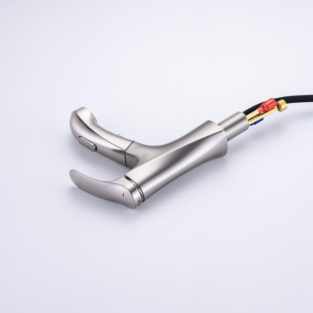 Pull Out Bathroom Faucet, Single Hole Bathroom Sink Faucet with 3 Modes Pull Down Sprayer, One Handle Modern Vanity Faucet, Farmhouse Lavatory Faucet