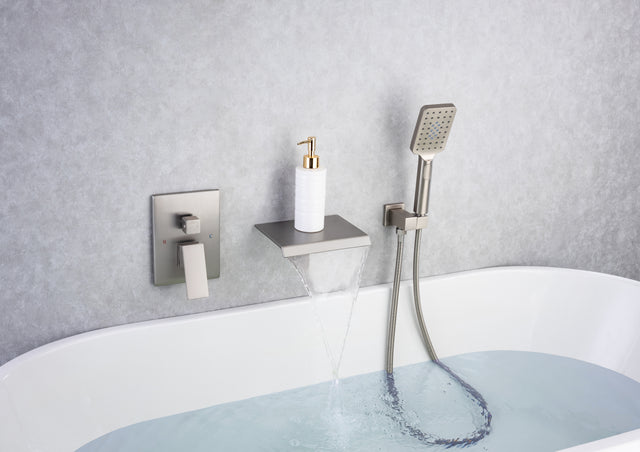 Waterfall Tub Faucet Wall Mount Roman Tub Filler Chrome Single Handle Brass Bathroom Bathtub Faucet with Hand Shower